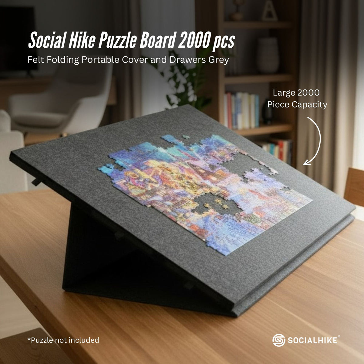 Social Hike Puzzle Board 2000 pcs Felt Folding Portable Cover Drawers Grey