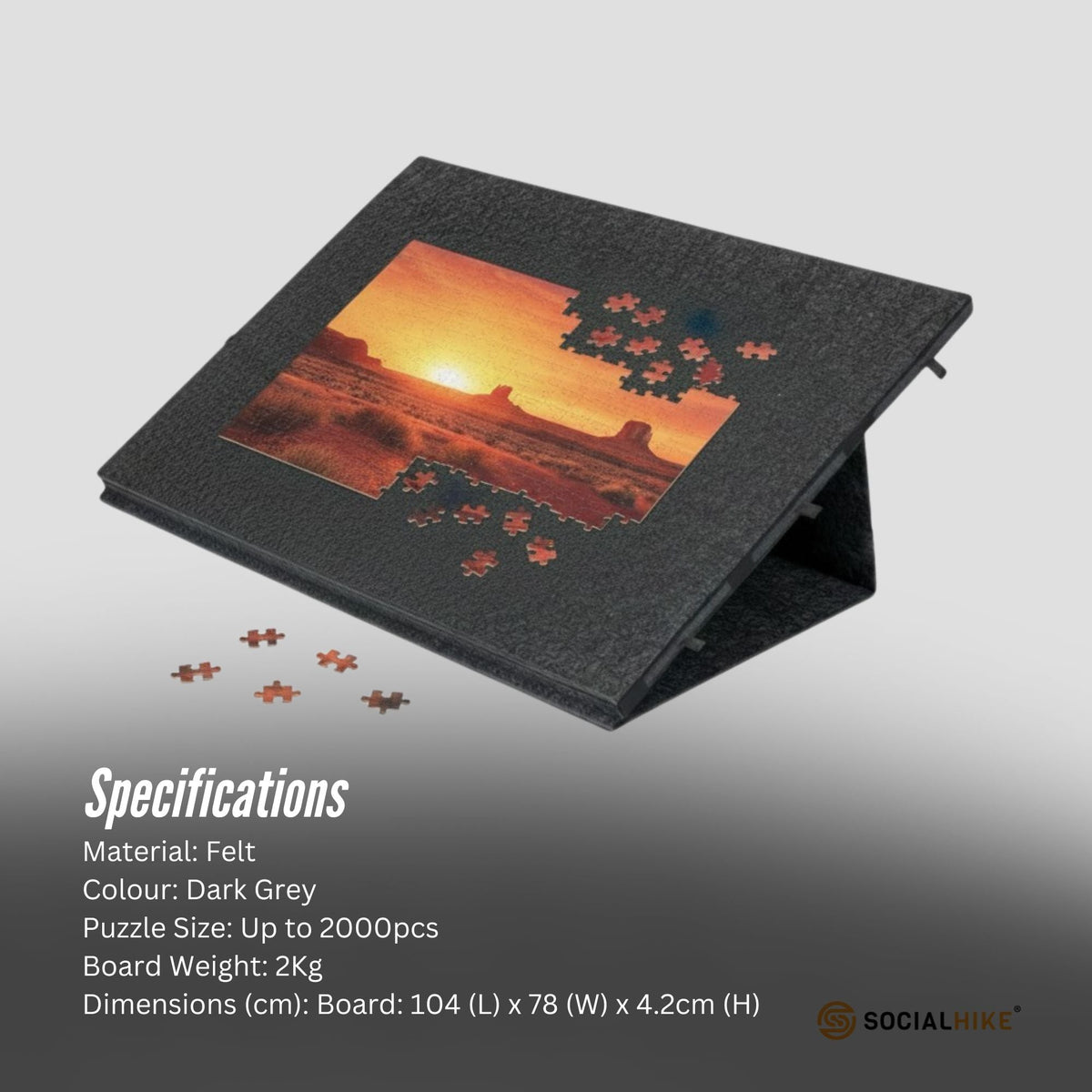 Social Hike Puzzle Board 2000 pcs Felt Folding Portable Cover Drawers Grey