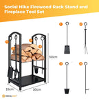 Social Hike Firewood Rack Stand and Fireplace Tool Set - Wood Log Holder