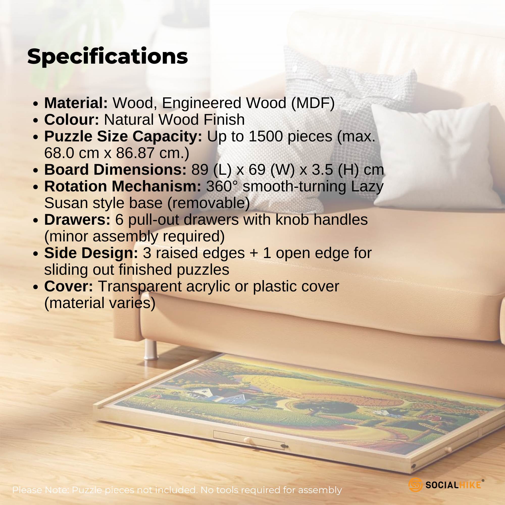 Social Hike Puzzle Board 1500 pcs - Rotating Tabletop with 6 Drawers and Cover