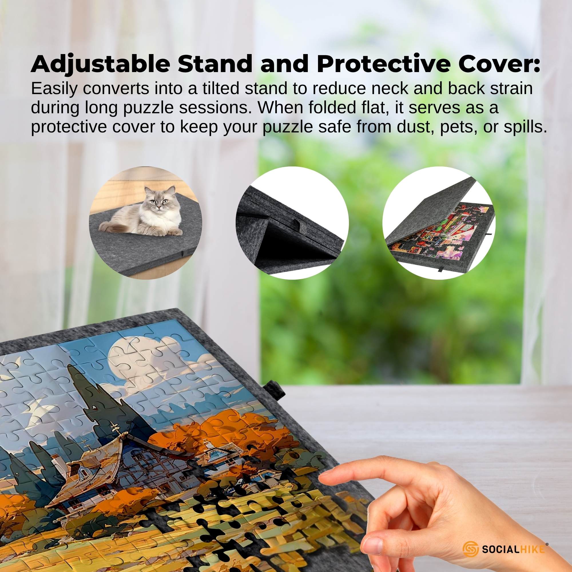 Social Hike Puzzle Board - Felt Tilting Portable Cover + Drawers Grey