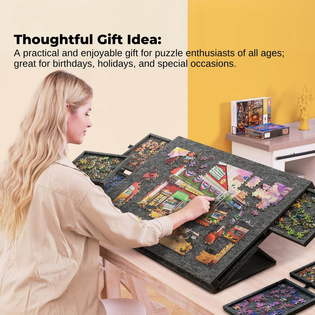 Social Hike Puzzle Board - Felt Tilting Portable Cover + Drawers Grey