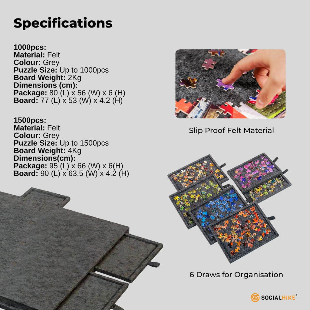 Social Hike Puzzle Board - Felt Tilting Portable Cover + Drawers Grey