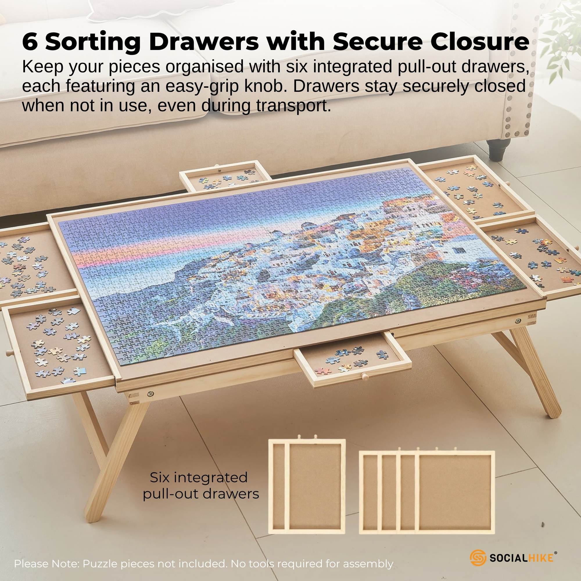 Social Hike Puzzle Board Table 1500 pcs - Folding Legs 6 Drawer with Cover