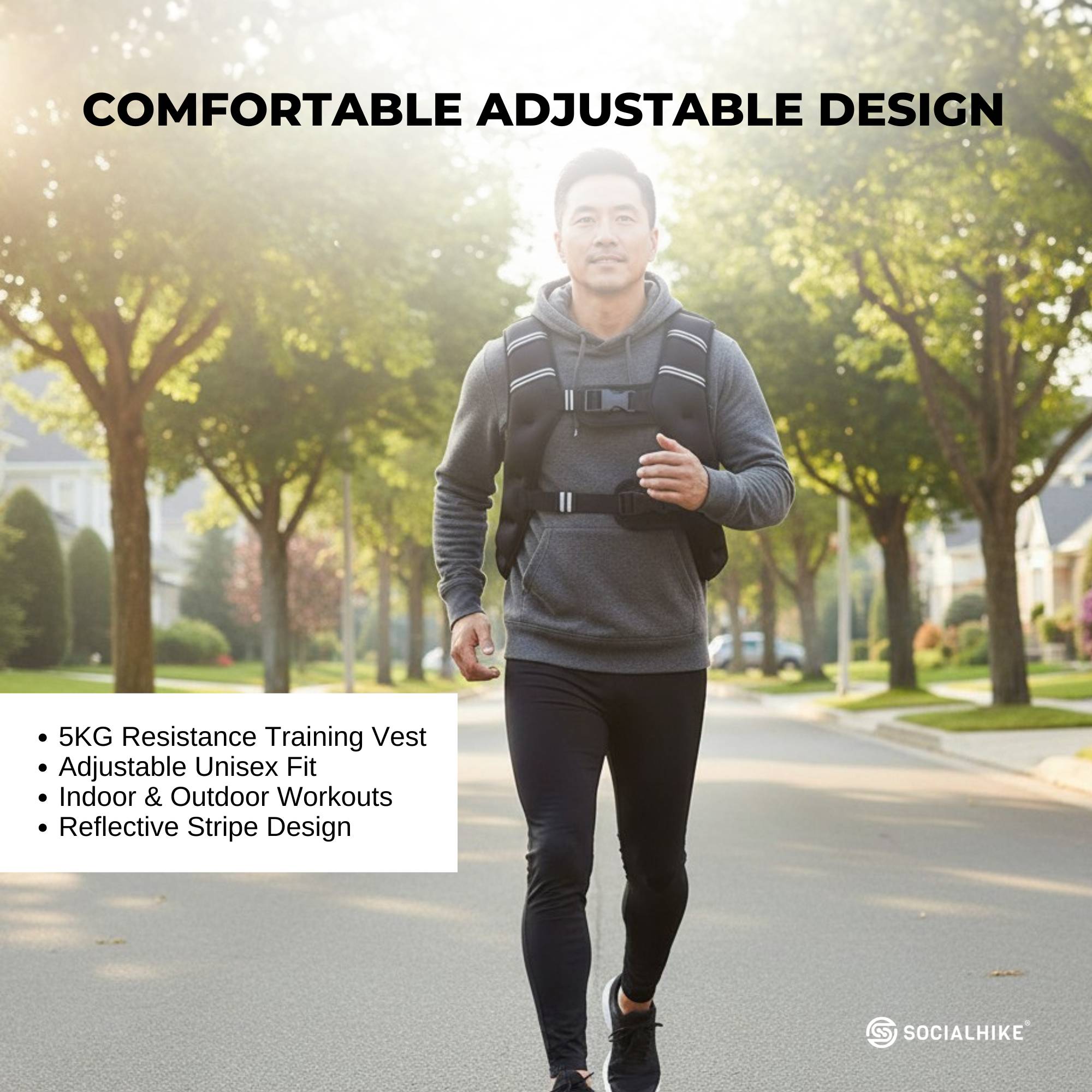 Social Hike Weighted Vest Adjustable Fit - Men Women Running Walking Training