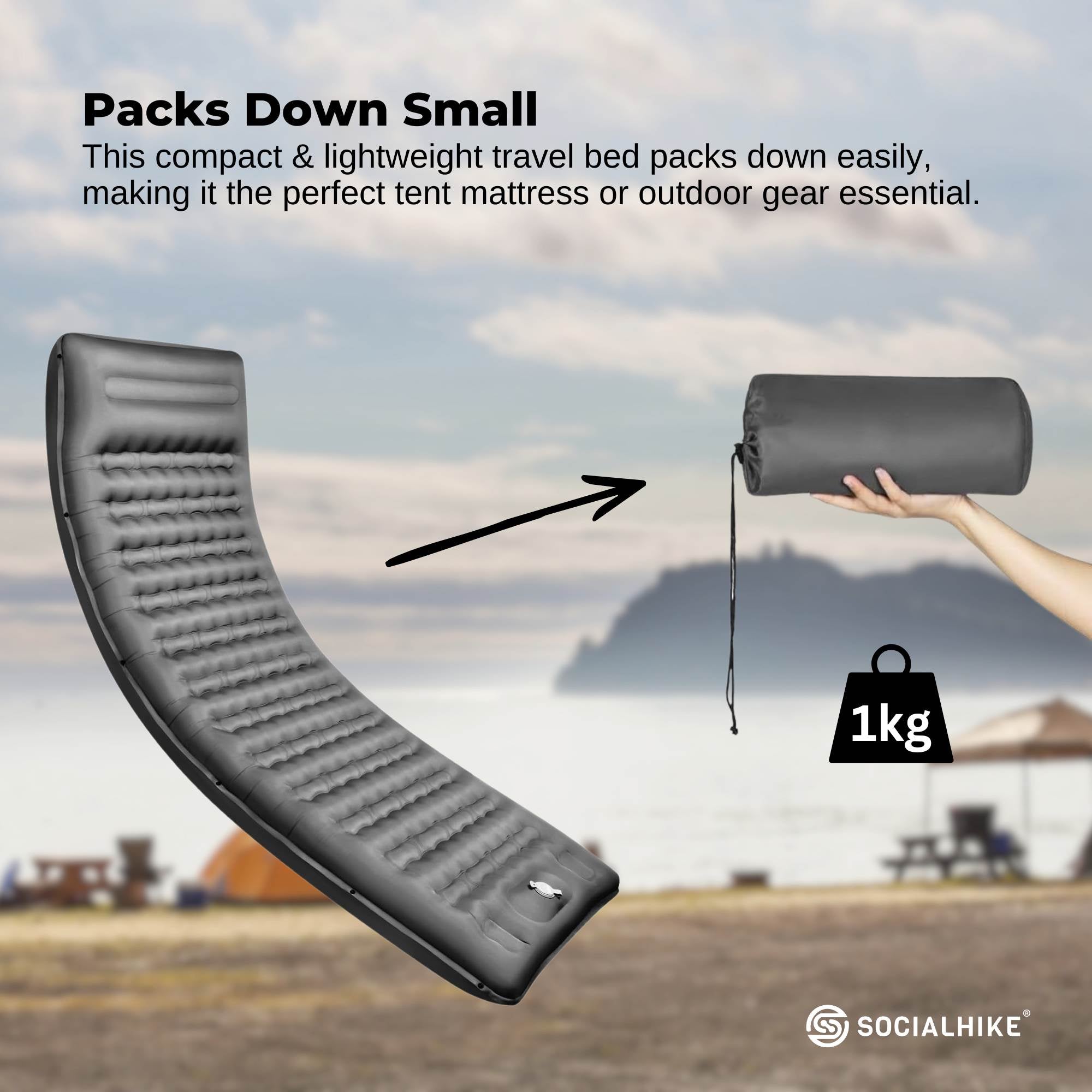 Social Hike Step-Inflating Camping Mattress Lightweight Waterproof Sleeping Grey